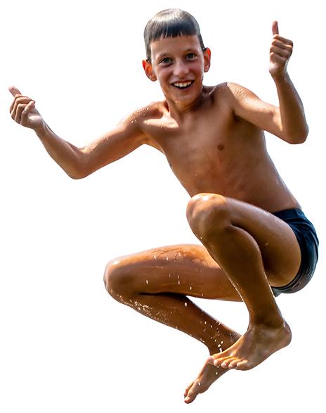 kid jumping into lake
